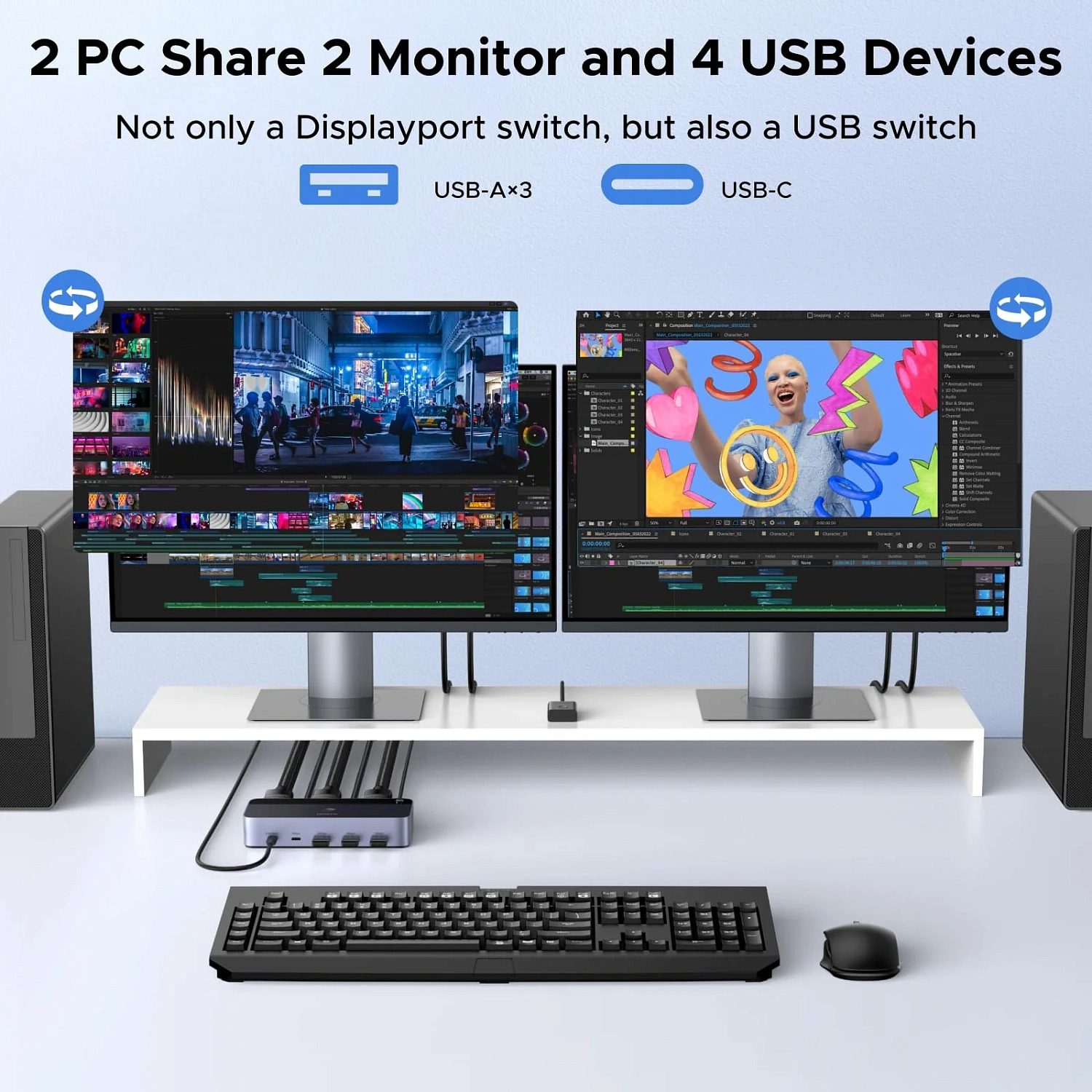 55851 Переключатель UGREEN AK700 8K@60Hz DisplayPort Dual Monitor KVM Switch 2 In 2 Out. Цвет: серый космос