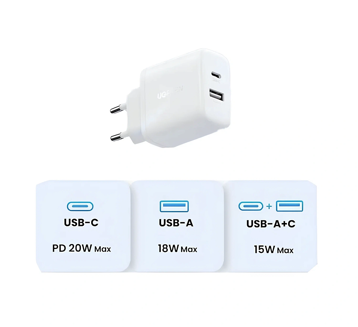 45310 Зарядное устройство UGREEN X227 20W 1xUSB-A, 1xUSB-C. Цвет: белый