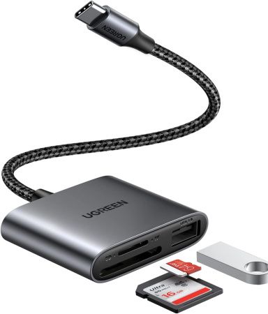 80798 Картридер Ugreen CM387 USB-C to SD/TF + USB 2.0
Memory Card Reader. Цвет: серый