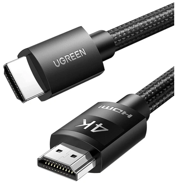 40101 Кабель UGREEN HD119 v.2.0 4K 60Гц  HDMI Cable Male to Male Braided. Длина 2м. Цвет: черный