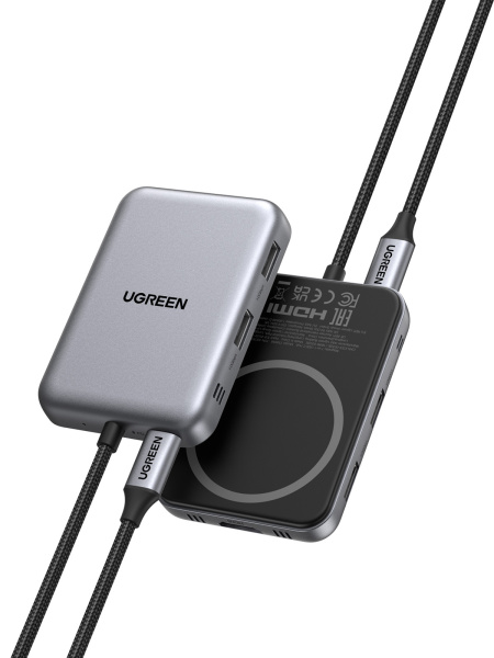 65759 Хаб 7-в-1 UGREEN CM896 7-in-1 4K@60Hz Magnetic Multifunctional USB-C Hub. Цвет: серый космос