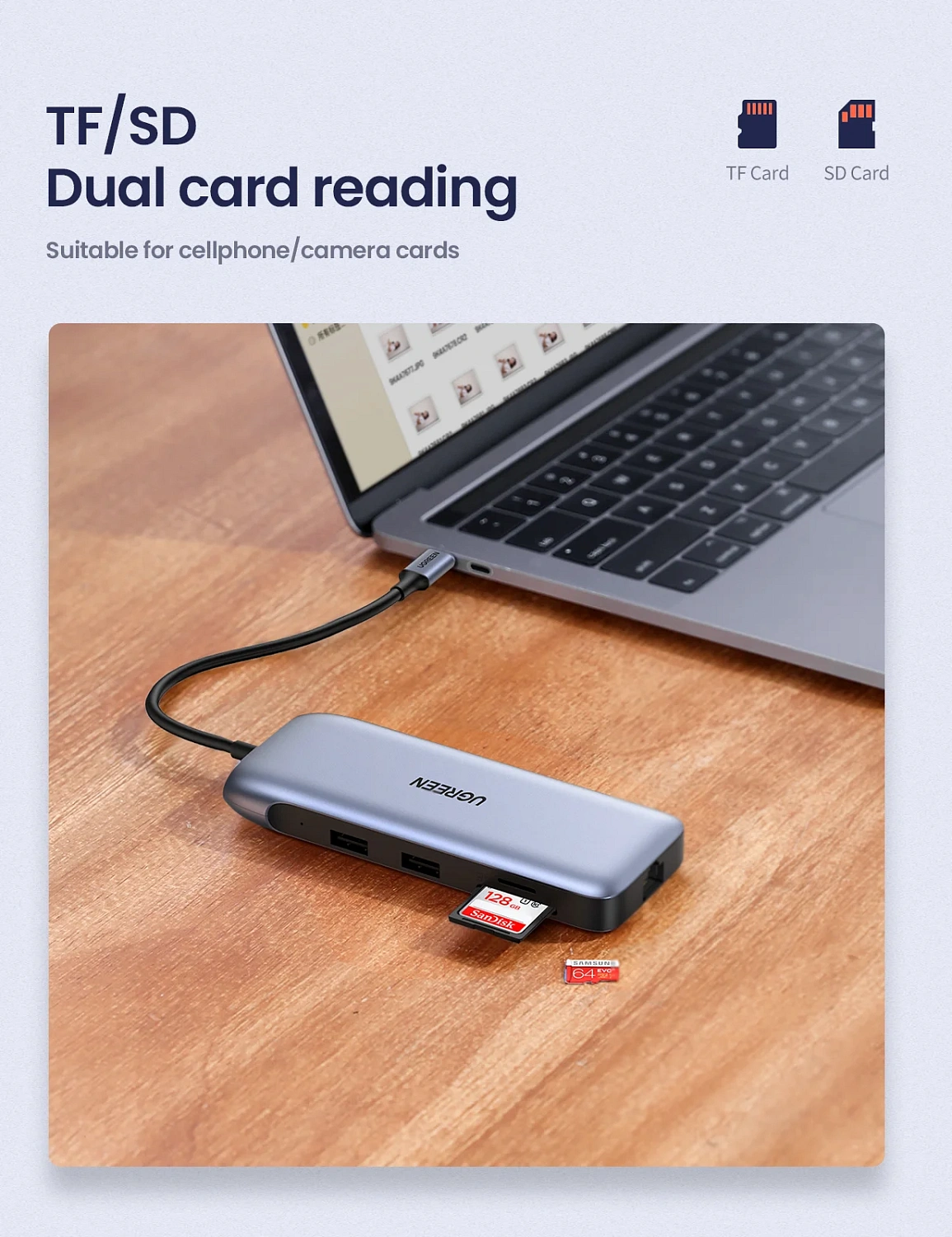 70301 Конвертор сигнала Ugreen CM274 (USB-C To 2*USB 3.0 A+HDMI+VGA+DP+RJ45 Gigabit+SD/TF+PD