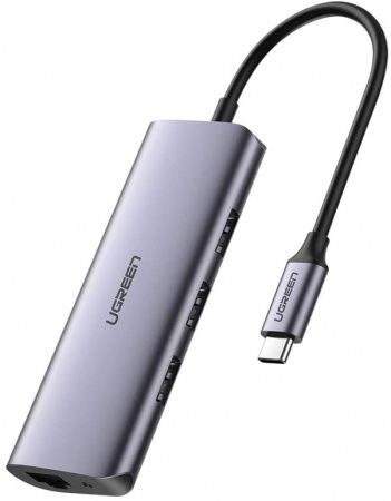 60718 Конвертер UGREEN CM252 Type-C - 3*USB 3.0, LAN (1Gbit), MicroUSB Charging