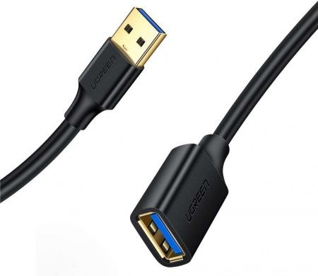 30126 Кабель удлинитель UGREEN US129 USB-A - USB-A (папа-мама), цвет: черный, 1,5M