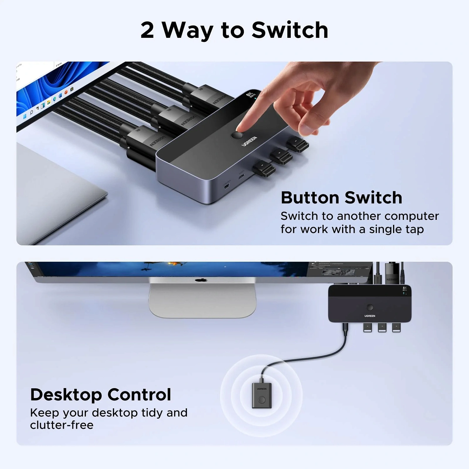 55851 Переключатель UGREEN AK700 8K@60Hz DisplayPort Dual Monitor KVM Switch 2 In 2 Out. Цвет: серый космос