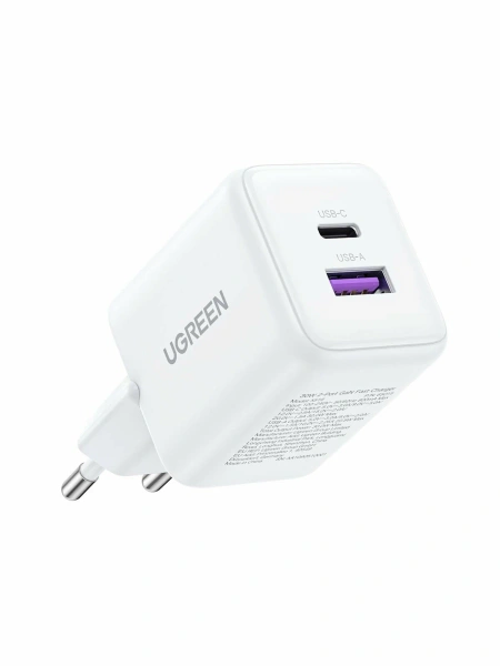 65015 Зарядное устройство UGREEN X516 GaN 30W 1xUSB-A, 2-xUSB-C. Цвет: белый