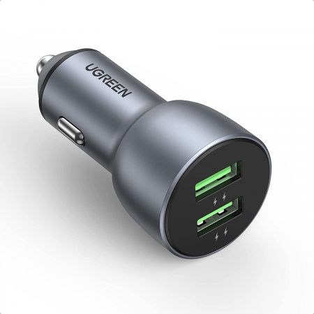 10144 Автомобильное зарядное устройство UGREEN CD213,  2 USB-A, 36W Fast Charge, цвет: серый