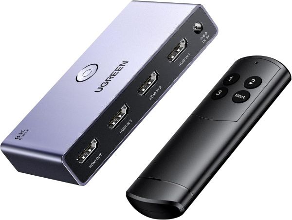 15604 Переключатель UGREEN CM624 3x1 HDMI v2.1 8К 60Гц, пульт, кабель USB-A - DC 1.5 м 15604 Переключатель UGREEN CM624 3x1 HDMI v2.1 8К 60Гц, пульт, кабель USB-A - DC 1.5 м