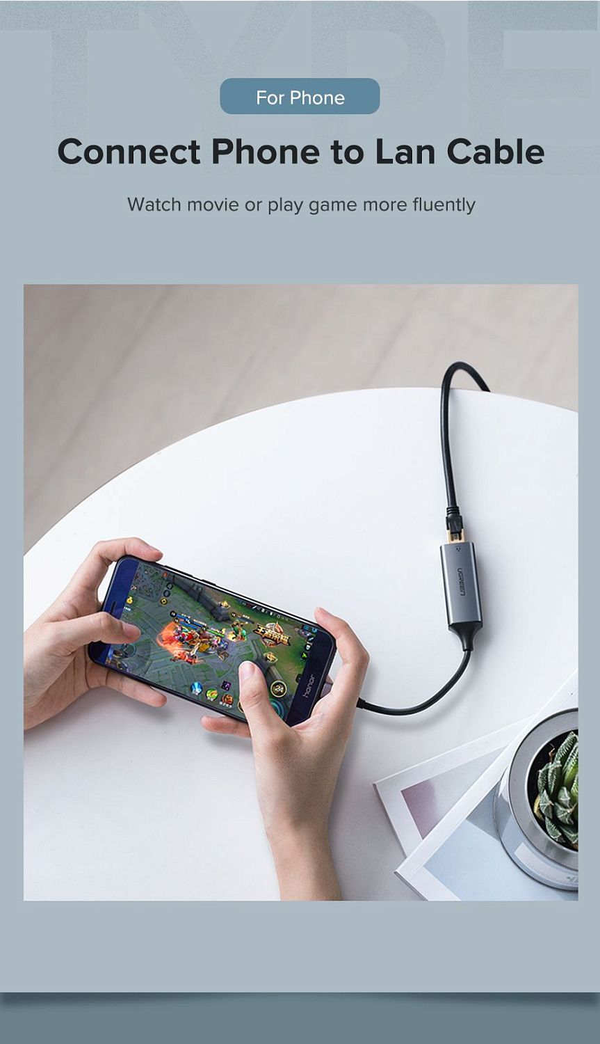 50737 Сетевой адаптер UGREEN CM199 USB Type-C - LAN 1Gbit. Длина - 0,10м. Цвет- серый.