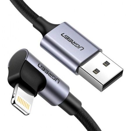 60770 Кабель UGREEN US299 USB-Lightning, угловой, цвет: черный, 1.5M