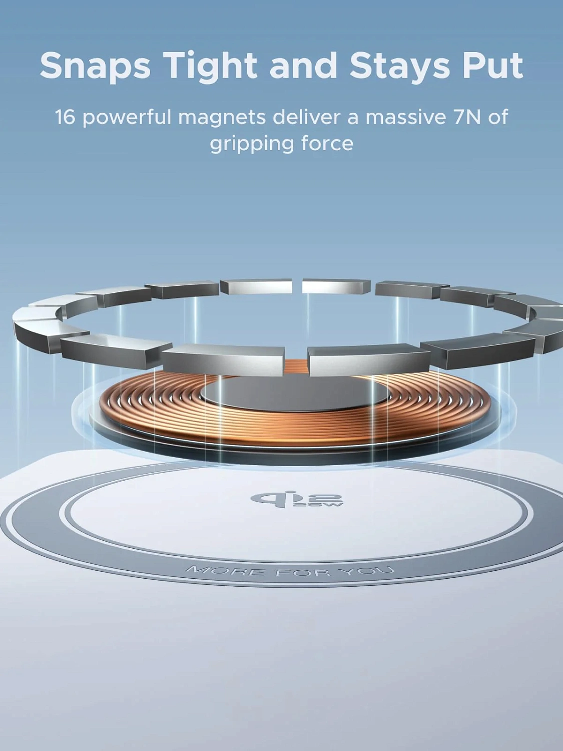 55963 Беспроводное зарядное устройство UGREEN W756 "MagFlow" 25W Magnetic Qi2.2 Wireless 2-in-1 Charger. Цвет: серебристо-голубой