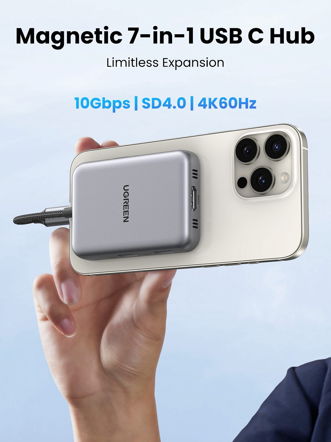 65759 Хаб 7-в-1 UGREEN CM896 7-in-1 4K@60Hz Magnetic Multifunctional USB-C Hub. Цвет: серый космос