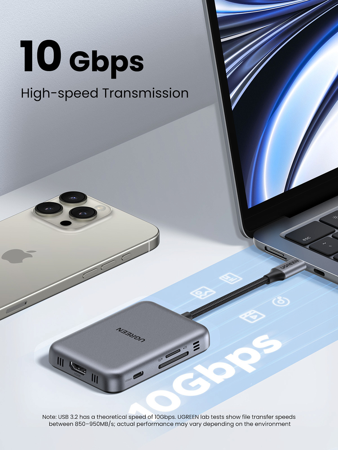 65759 Хаб 7-в-1 UGREEN CM896 7-in-1 4K@60Hz Magnetic Multifunctional USB-C Hub. Цвет: серый космос